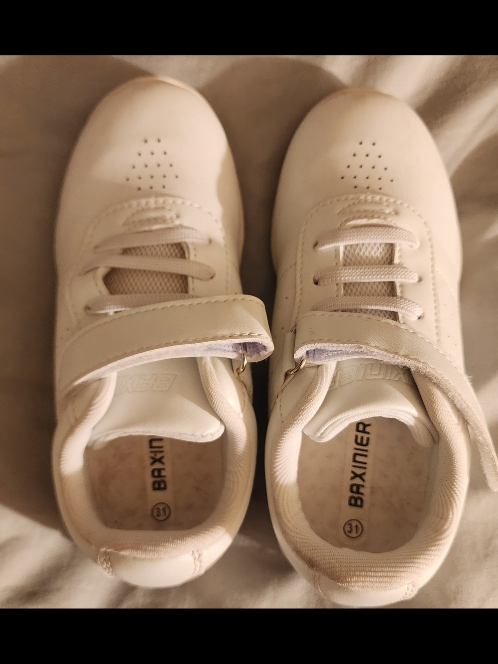 Kids White Velcro & Lace Sneakers by Baxinier